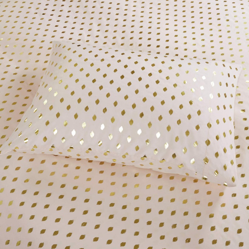 Intelligent Design Microfiber Cozy Bed Sheet Set, Modern All Season Bedding & Pillowcases, Premium 14" Elastic Pocket Fits up to 16" Mattress, Queen Blush/Gold Metallic Dot 4 Piece - Image 3